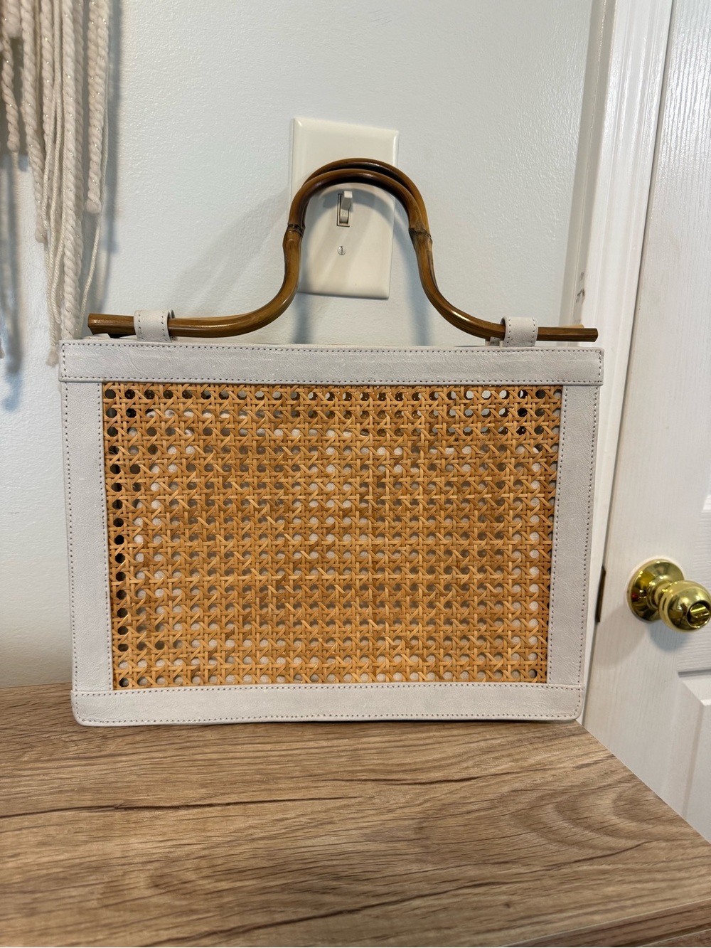 SARAH STEWARD The Reece Wicker Cane Handbag White